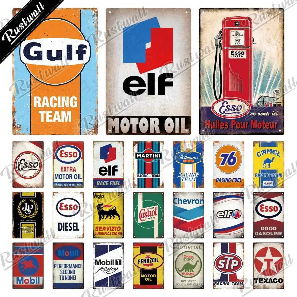 Vintage Elf Motor Oil Gas Racing Rust Tin Wall Decor Poster For Garage ...