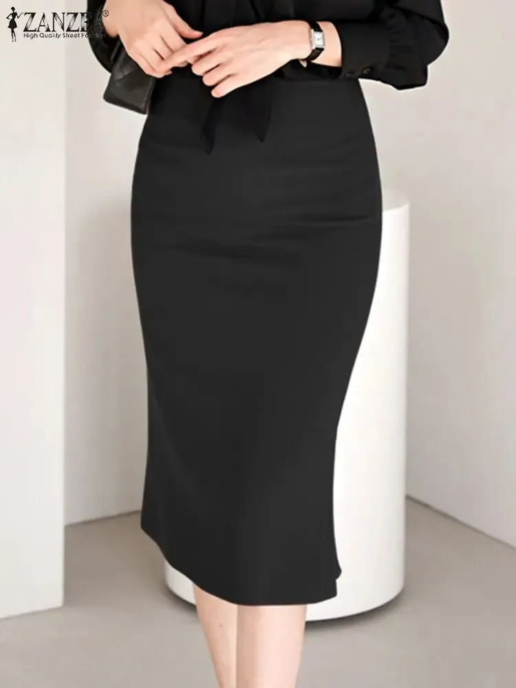 Lovetoenvy Women's Black Long Bodycon Pencil Skirt – Stretch Elasticated Waist For Work Or School (S/M, M/L)