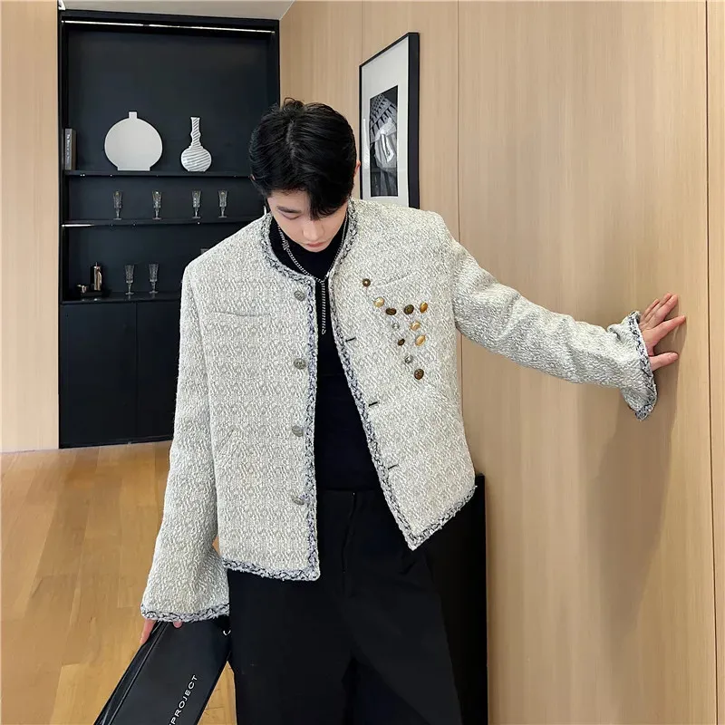 Korean Chanel Coat Mens Korean Fragrance Tweed Round Neck Jacket