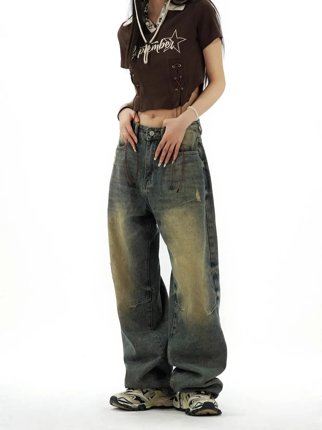 Vintage Y2K Wide Leg Jeans: Distressed Baggy Denim, 90s Oversized