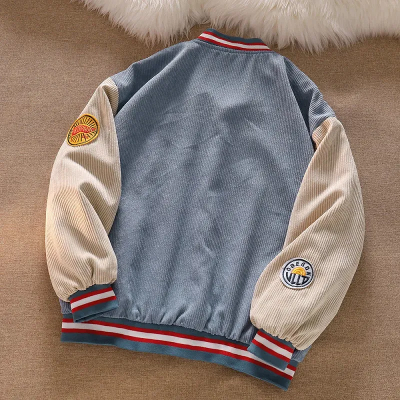 Retro Baseball Jacket - Embroidered Corduroy Varsity Coat