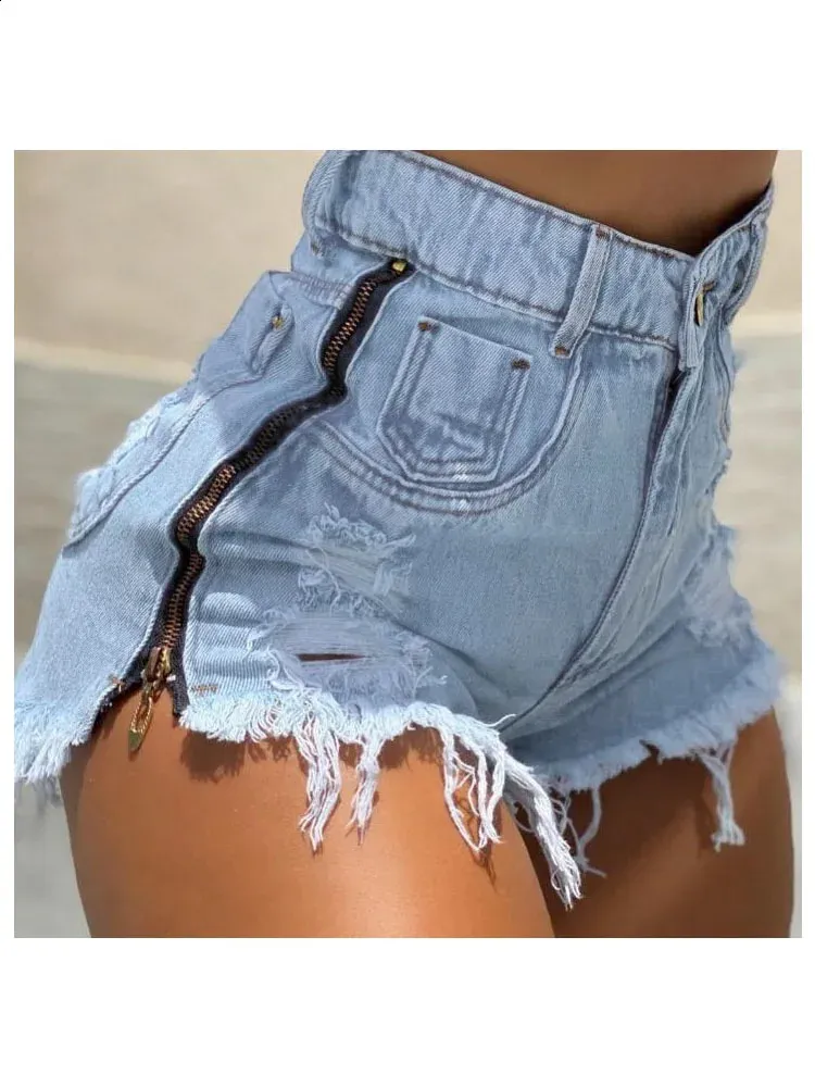 High Waisted Y2K Denim denim shorts with Side Zipper, Pocket
