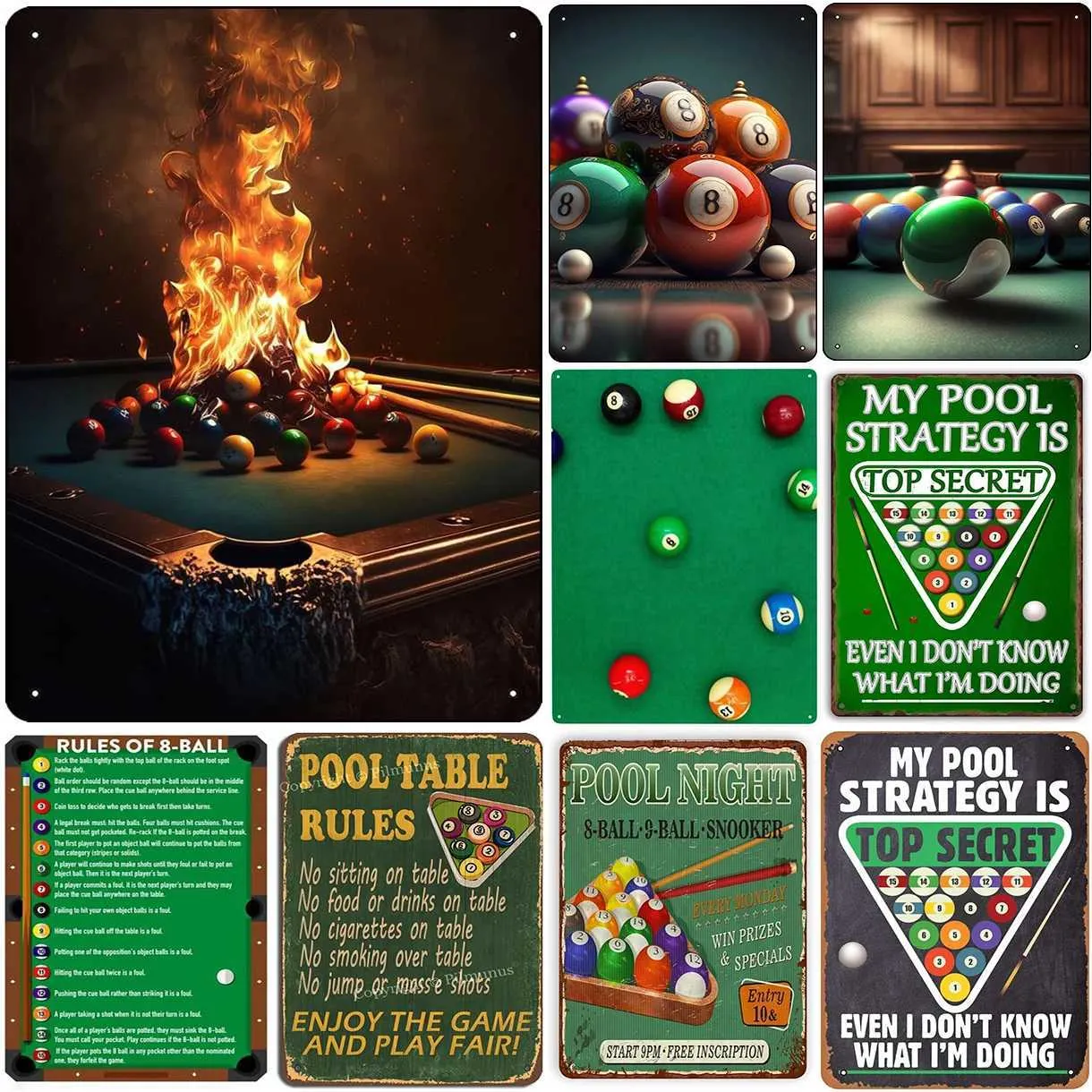 Billiard Wall Decor For Pool Table Room Rules Tin Sign Billiard Room Decorations Funny Billiards Metal Signs Vintage Bar Pool Room Accessories Billiard Ball Sign Home Decor 8x12