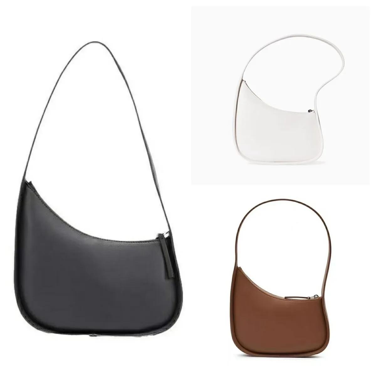Designer Half Moon Leather Half Moon Bag With Flat Shoulder Designer Half Moon Leather Half Moon Bag With Flat Shoulder