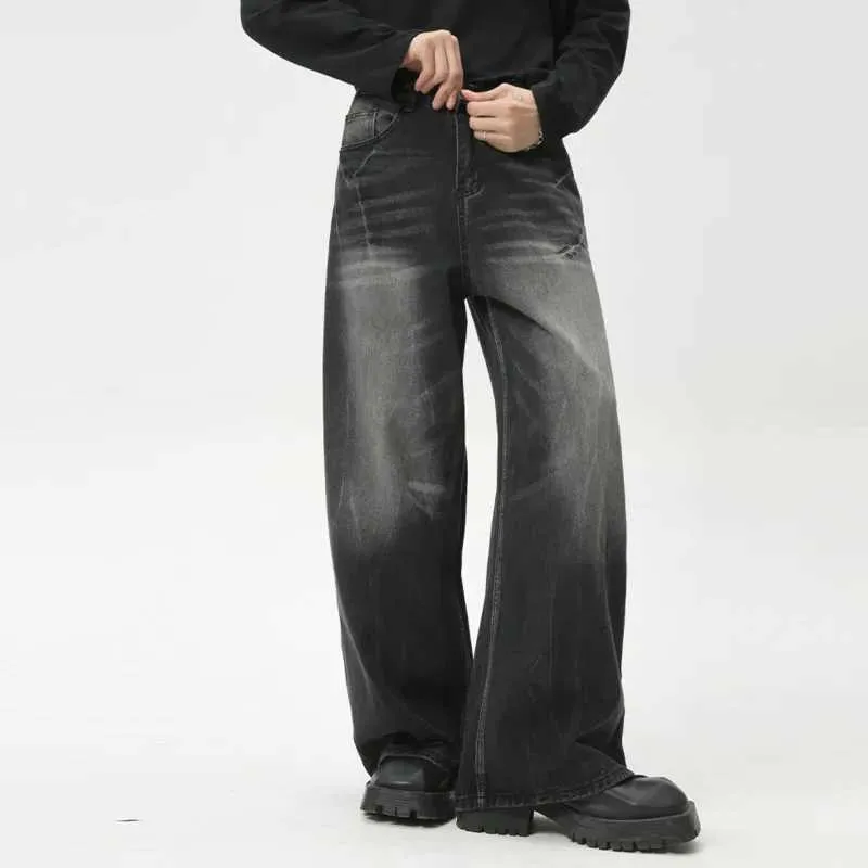 Kuokuo Men's Wide Leg Jeans Cotton Washed Solid Color
