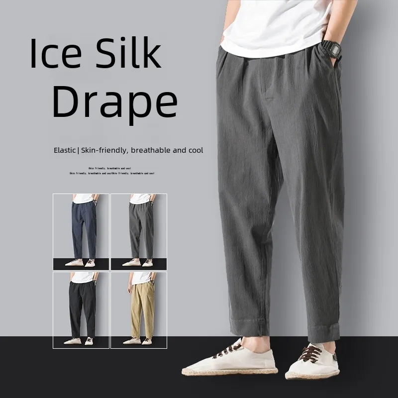 Pantalones De Lino Casuales Para Hombre Pantalones De Lino De - Main Image