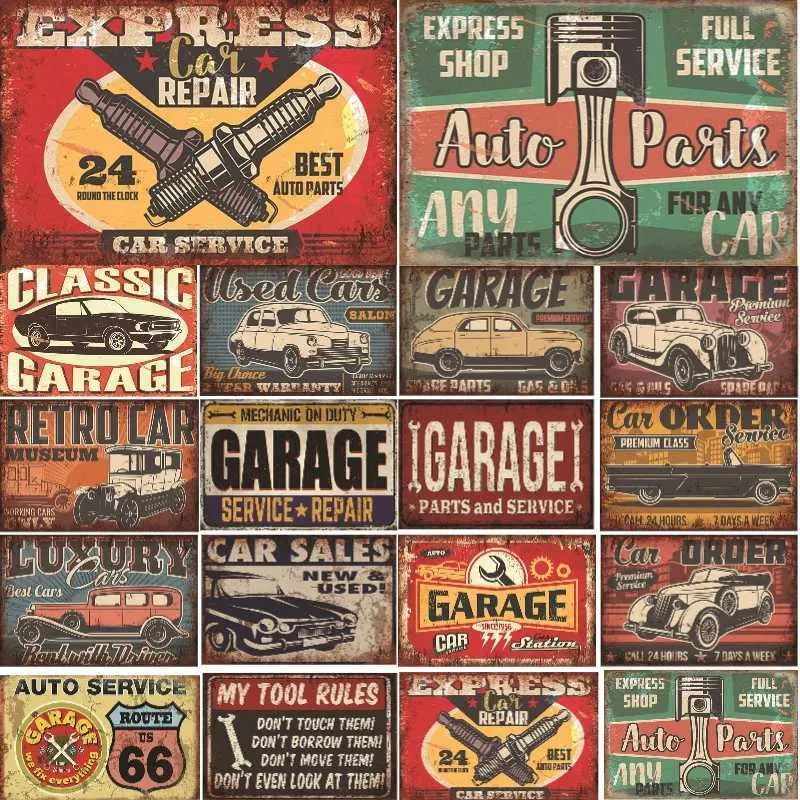 Retro Garage Metal Sign - Vintage Car Repair Shop Decor