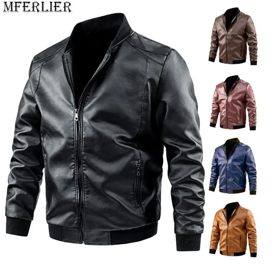 Stylish Plus Size PU Leather Jacket for Men Casual Biker Coat in Big Sizes 6XL 7XL