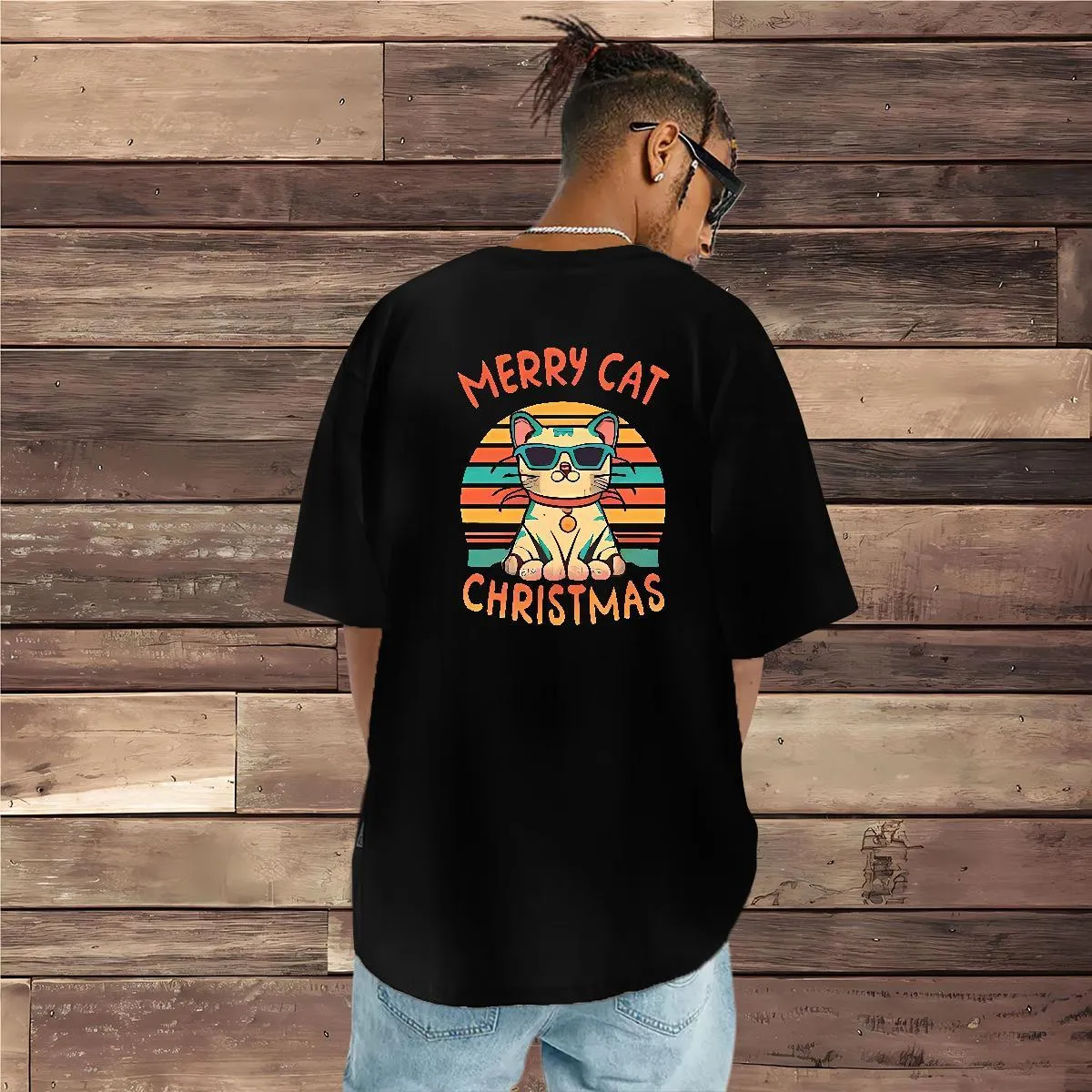 Fashion Design T Shirt For Man 230g 100% Cotton Cat Beach