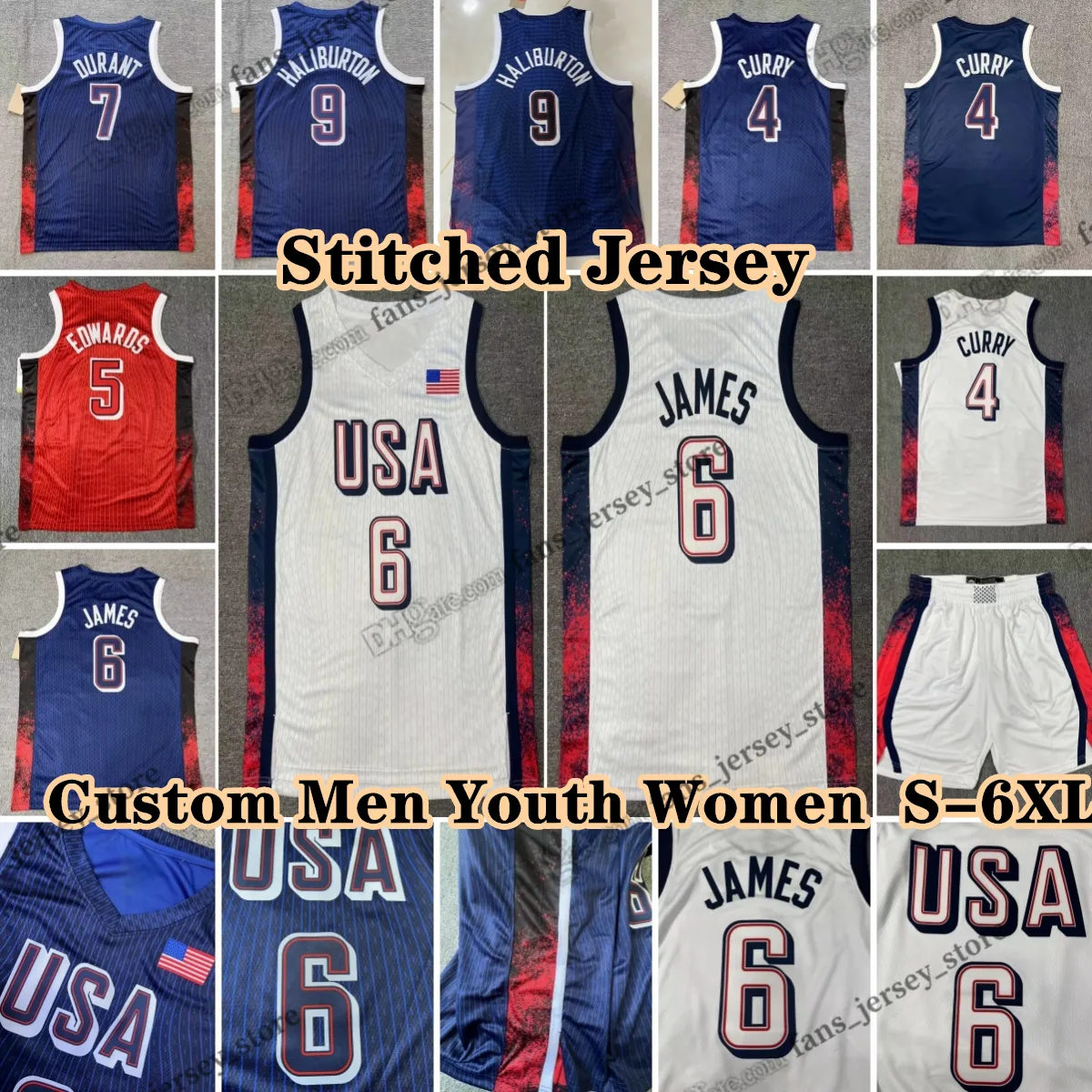 Custom 2024 USA Team Dream Basketball Jerseys Anthony Edwards Stephen ...
