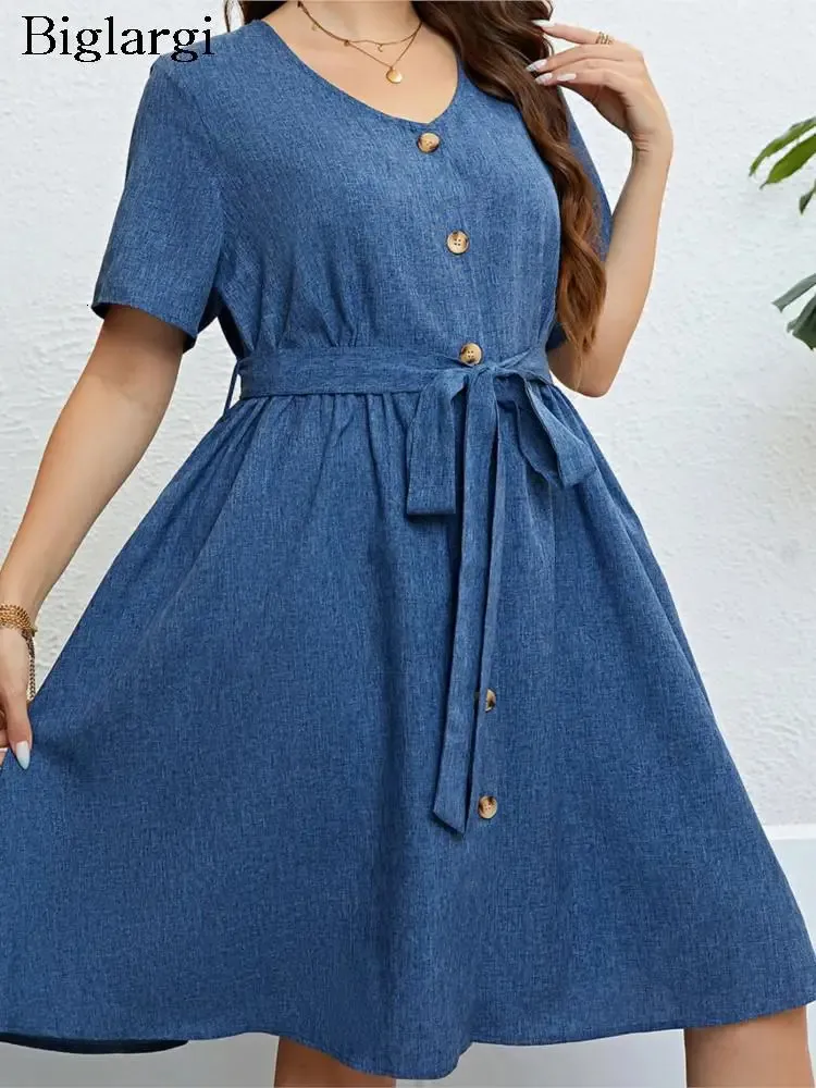 white christmas dresses Denim Belt Shirt Dress – Buxom Couture main image 0