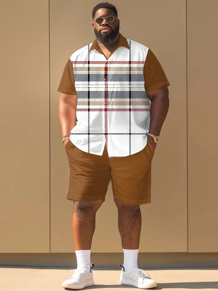 ZOOY Plus Size Mens Summer Casual Checkered From Domainstore