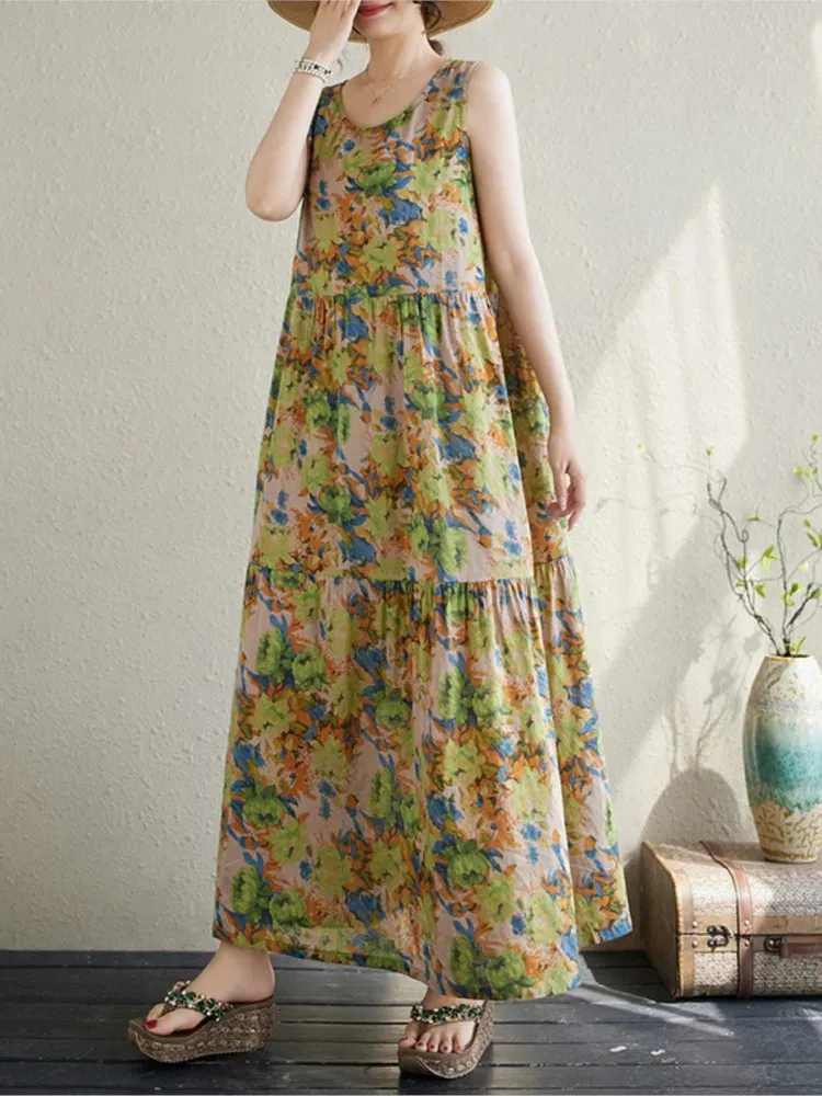 chinese dress ladies Linen long vest dress in pale grey main image 0