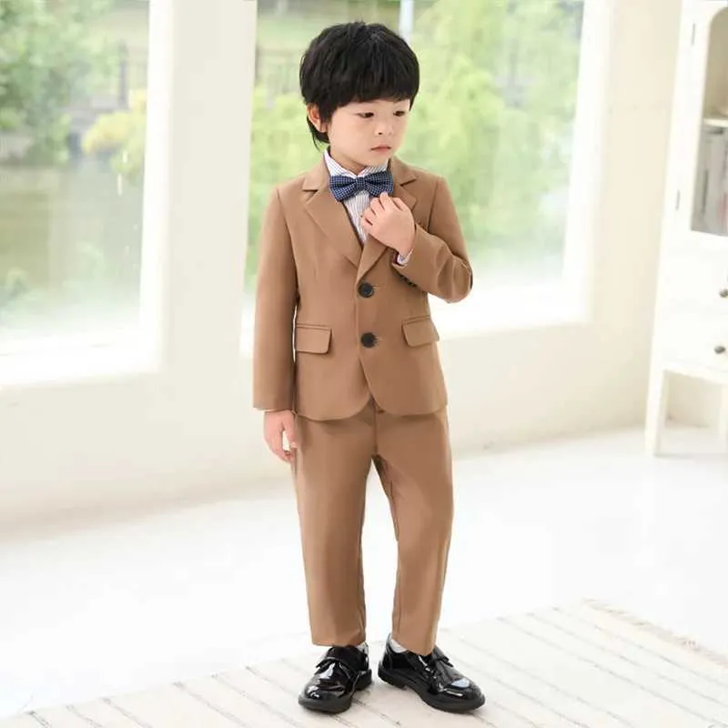 childrens brown dress pants Ferrecci Jax Kids Tan Suit 5-Piece Set 6 Boys