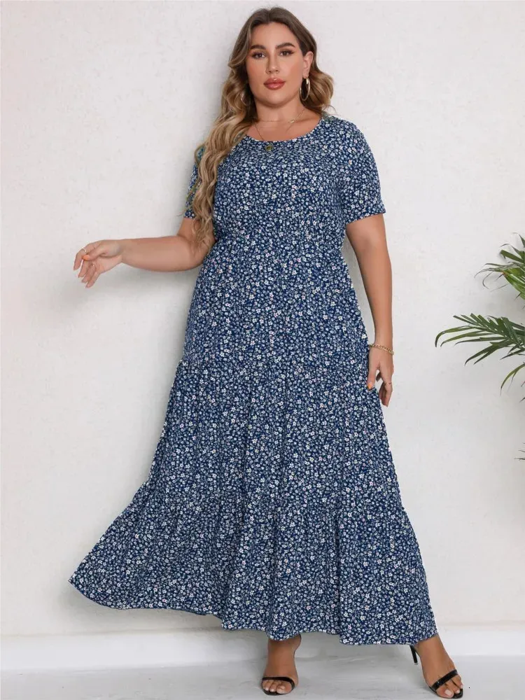 slim fit dress slacks Blue Viscose Midi Dress - Minimalist Short Sleeve Dress main image 1