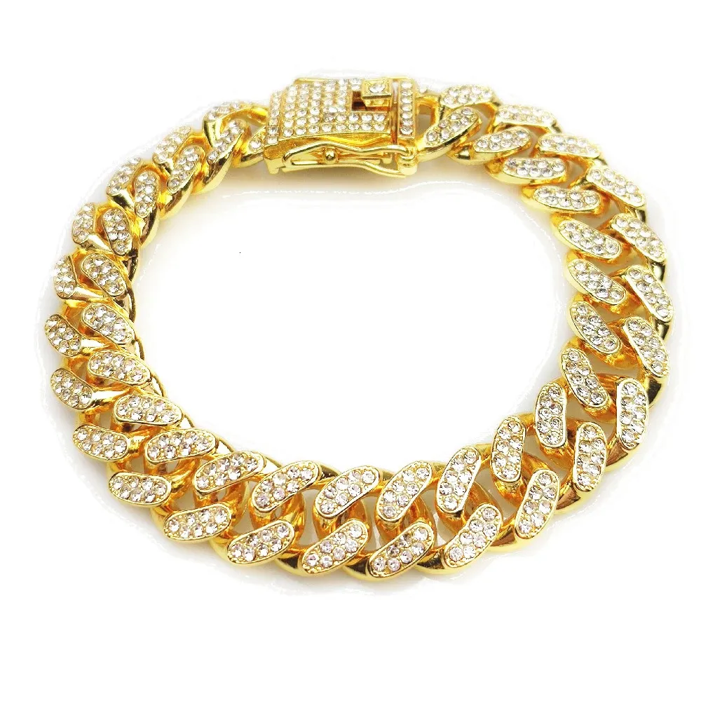 Mens Gold Cuban Link Bracelet Iced Out Rhinestone From Kua05