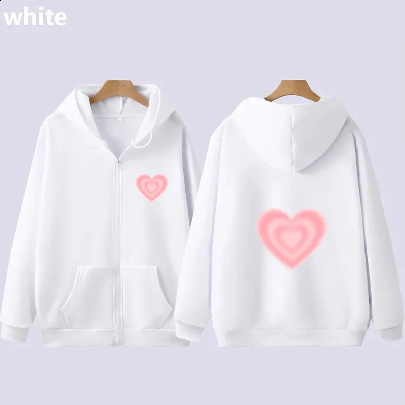 Y2K Heart Graphic Zip Up Hoodie Vintage Autumn Winter Sweatshirt