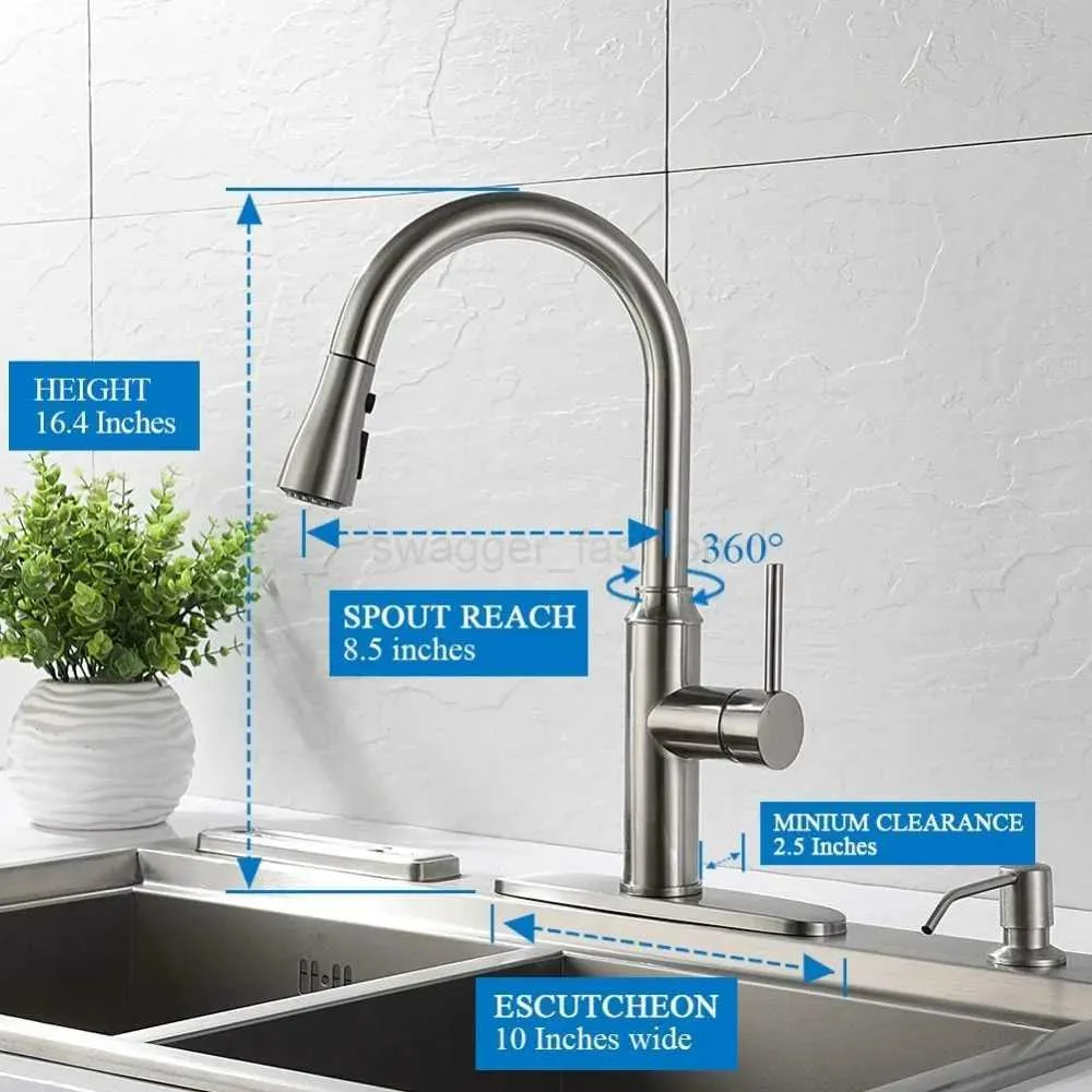 DHgate.com:Premium Brushed Nickel Kitchen Faucet with Pull