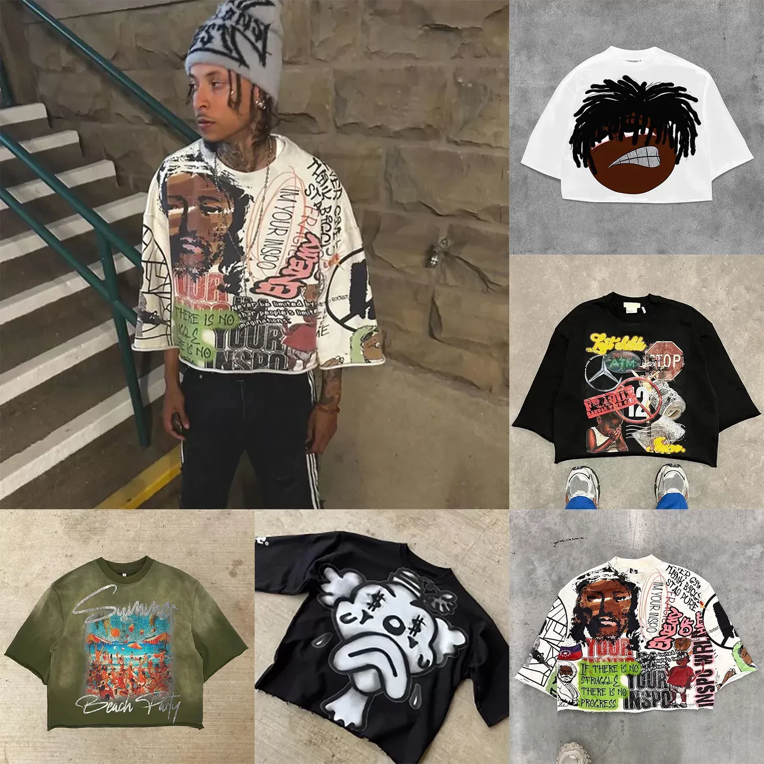 mens T Shirts Mid Lg Sleeve Mens Womens Punk Hip Hop Graffiti Style Graphic Tee Oversized Haruku Loose Short Sleeved_voghion.com