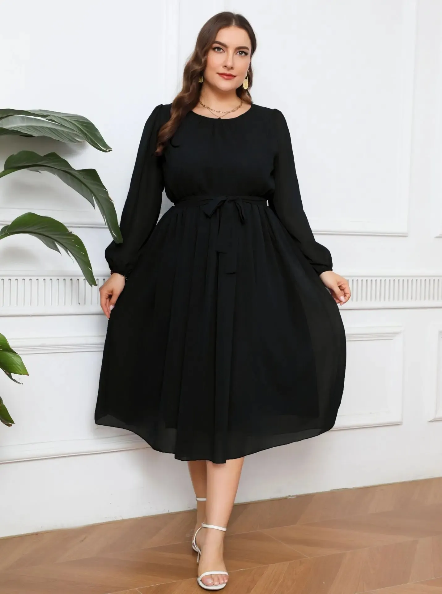 sachin and babi light blue dress Plus Size Elegant Midi Length ruffles sleeve Twisted Wedding Guest Dre