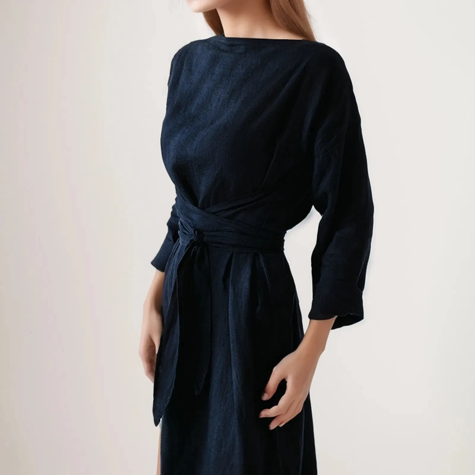 loose wrap dress Loose fit linen wrap dress OffOn