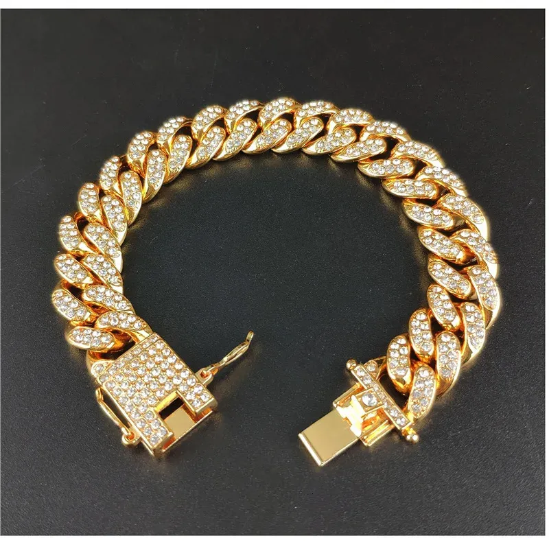 Mens Gold Cuban Link Bracelet Iced Out Rhinestone From Kua05