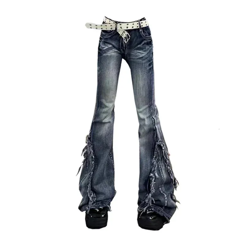 パンツ y2k archive race-up flare jeans gimmick Vintage Y2K Flare Jeans in Blue Flame UFO Jeans 2000s