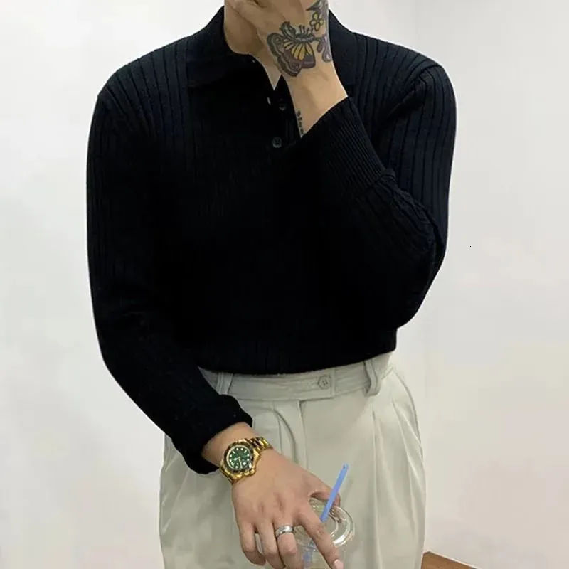Mens Slim Fit Knit Knitted Polo Shirt Mens Autumn Fashion