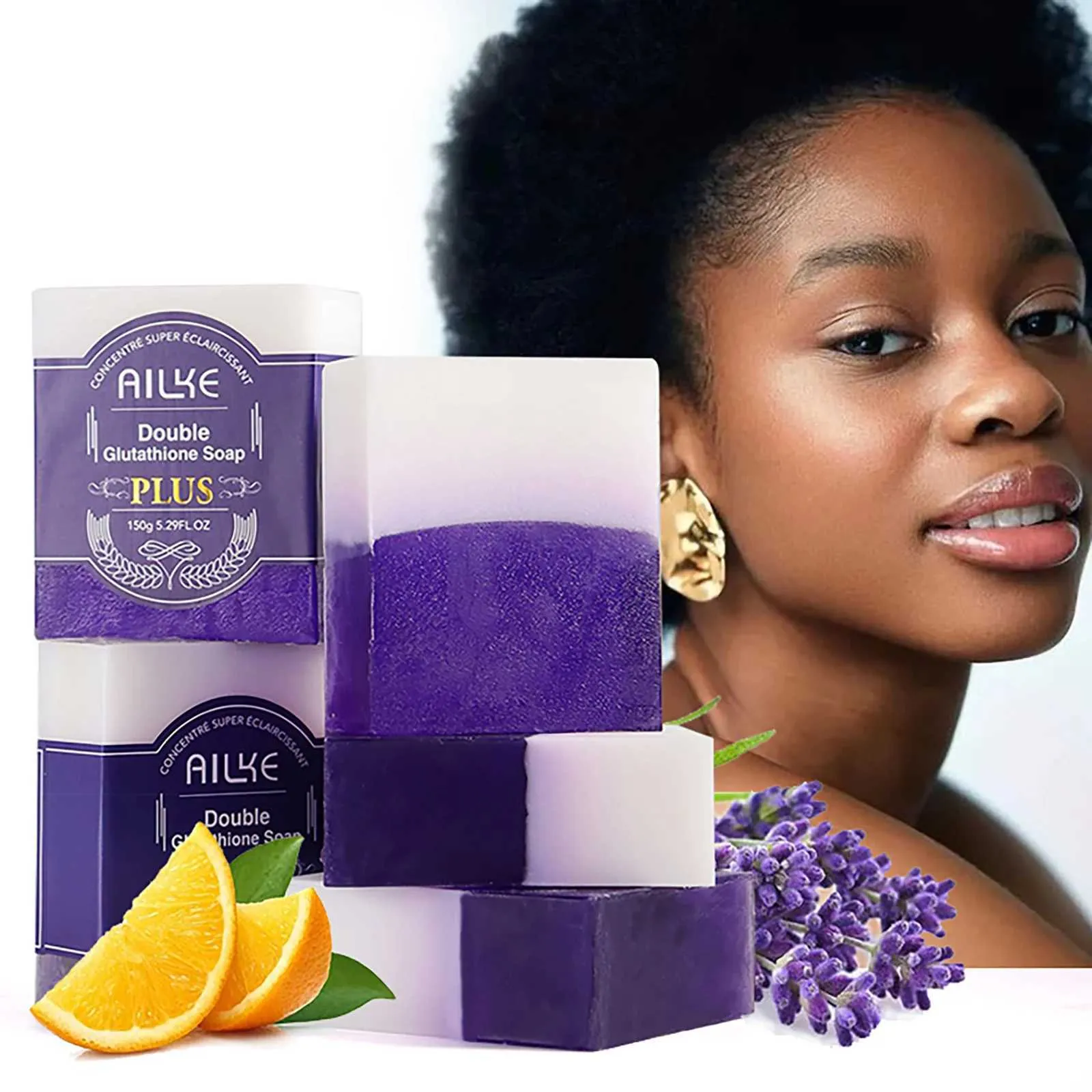 Handmade Soap AILKE Glutathione Lavender Lightening Soap Bar Brightening  Reduce Black Spots Freckles