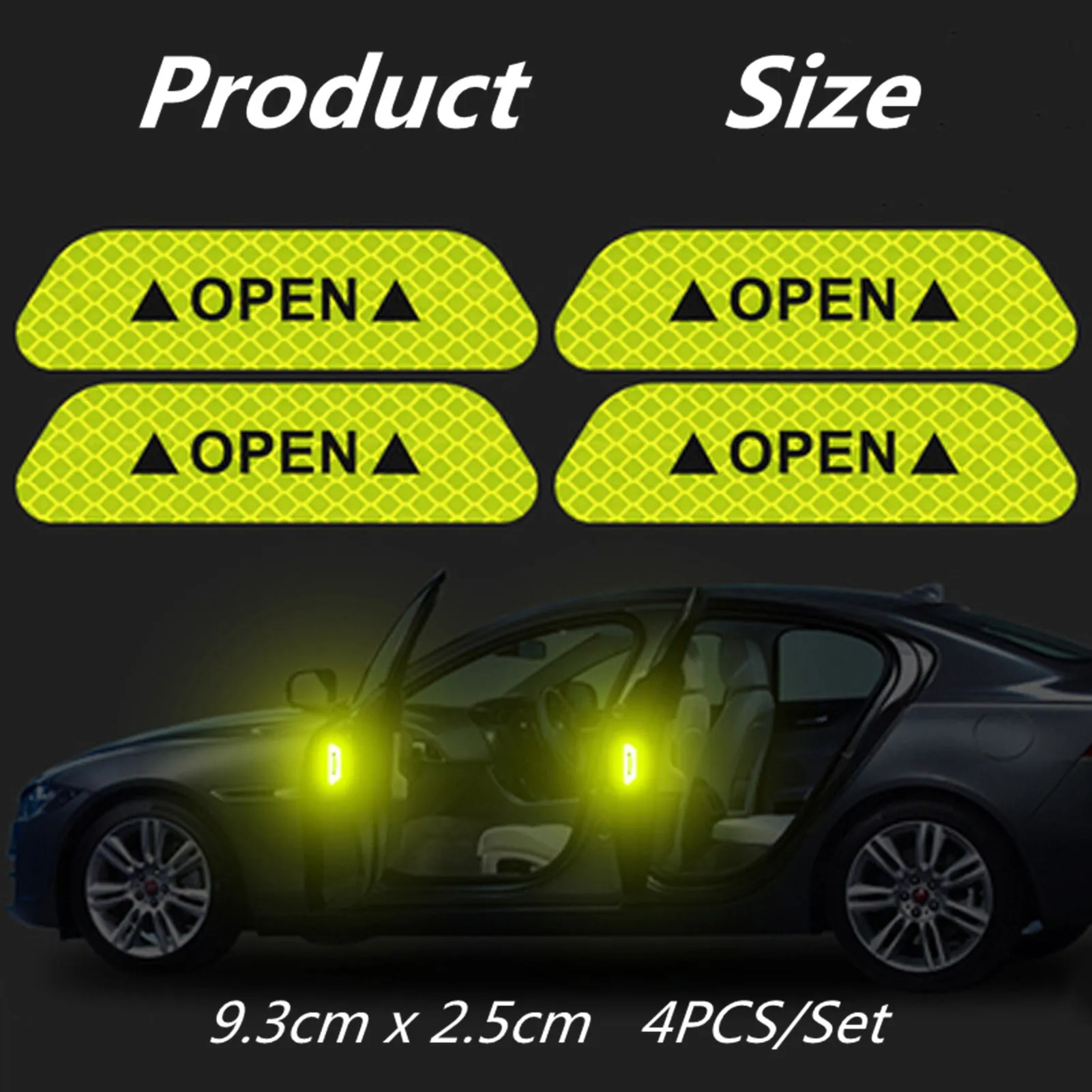 4-Pack Red Safety Reflective Tape Stickers - 9cm X 3cm Open Sign Warning For Car Doors & Tailgate