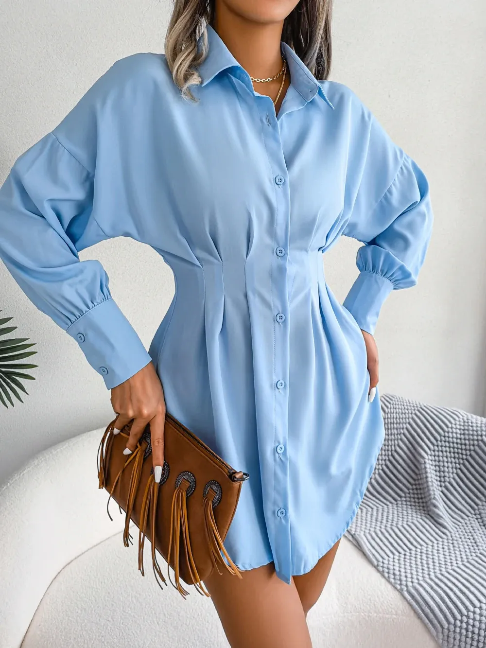 knee length dresses for ladies Women's 100% Cotton Knit Button Down Shirt