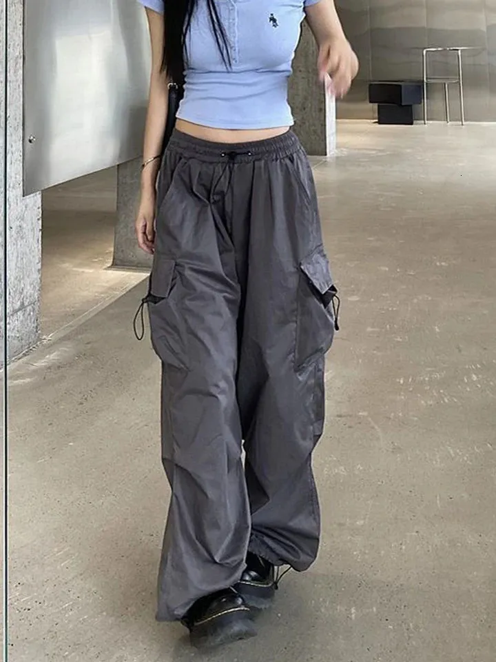 【Anyone more】Tsuo Punching Cargo Wide Pants Cargo Pants Streetwear Womens Oversized Loose Fit Cargo