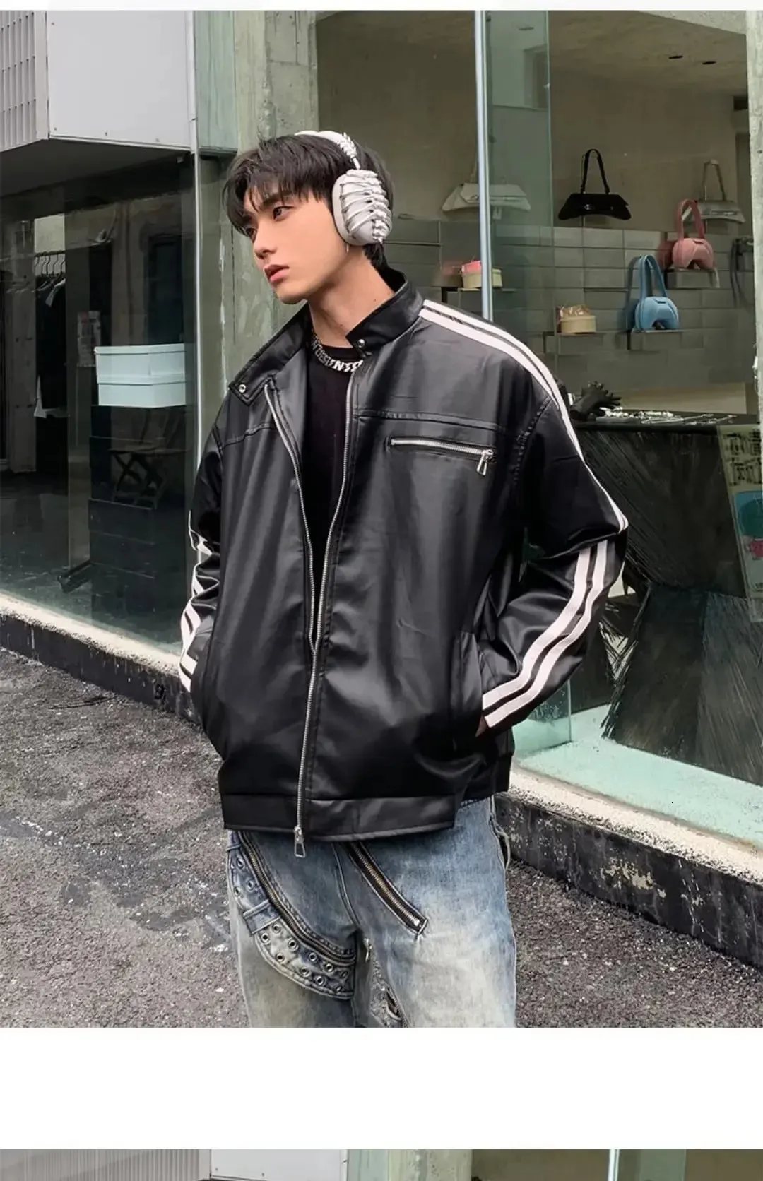 Mens Retro Leather Streetwear Jacket, American Patchwork | DHgate