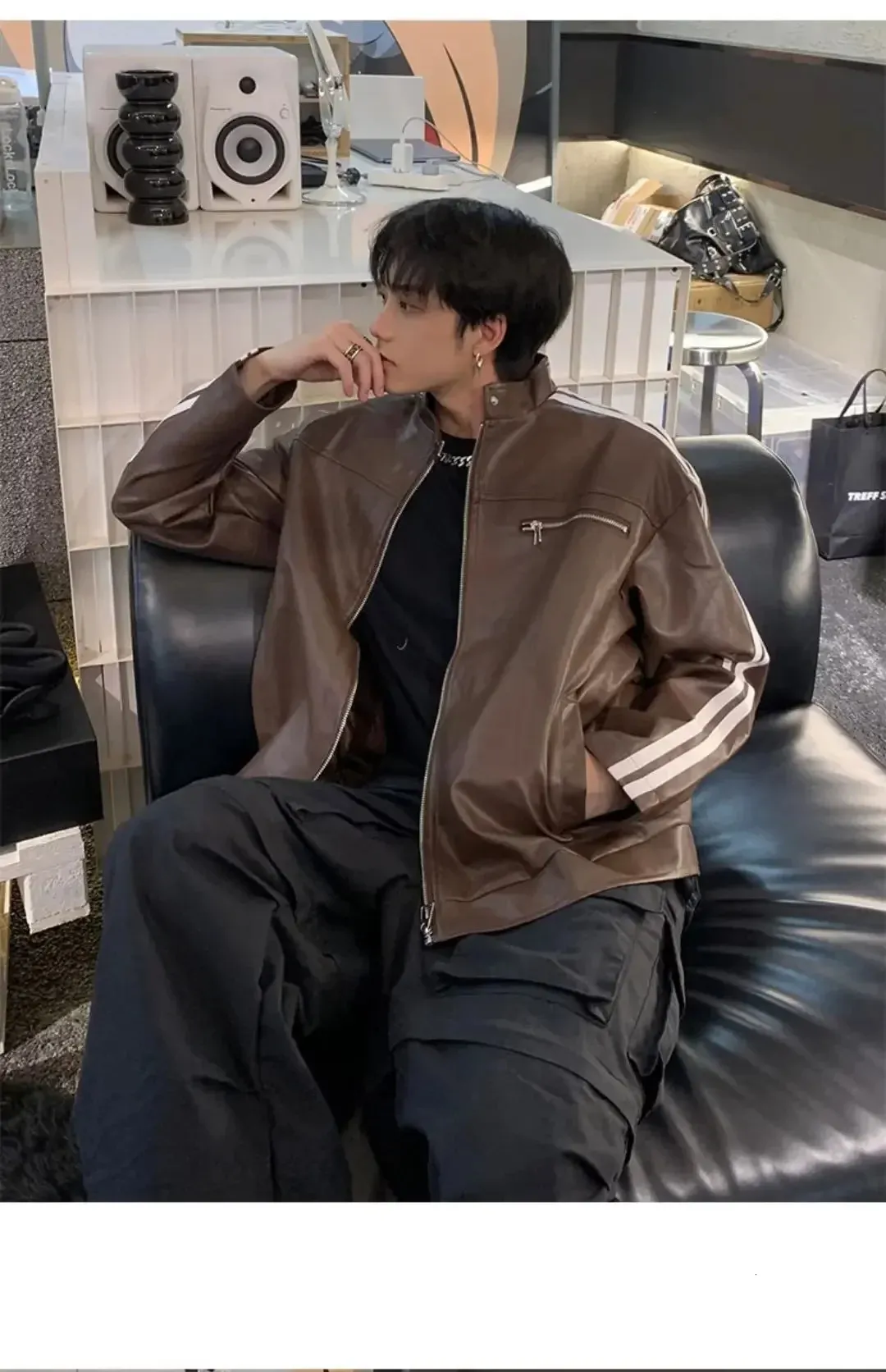 邦楽 093 H2SO4 Imitation Leather Jacket Leather Jacket Men