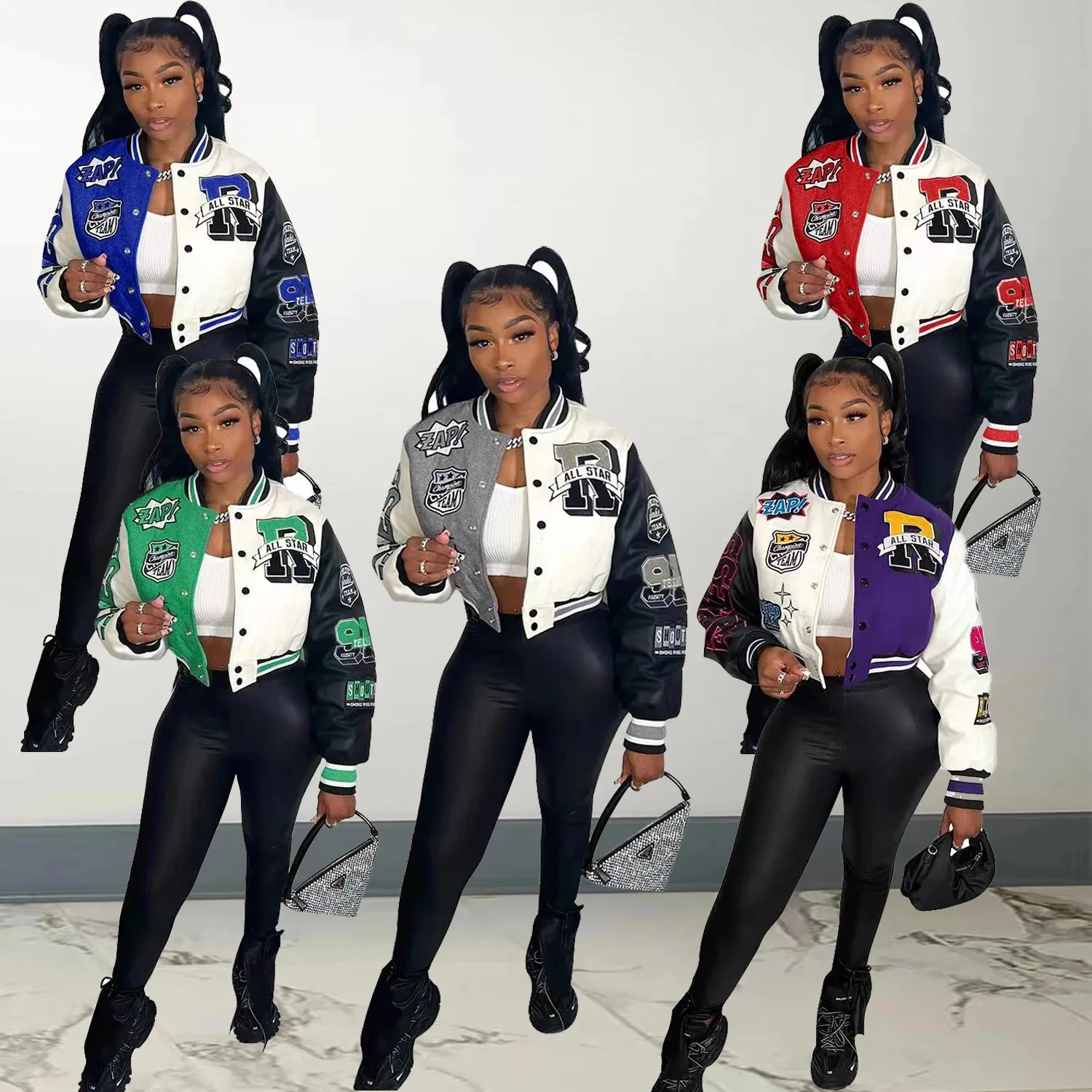 Cropped Varsity Bomber Jacket - Y2K Streetwear Coat, Autumn