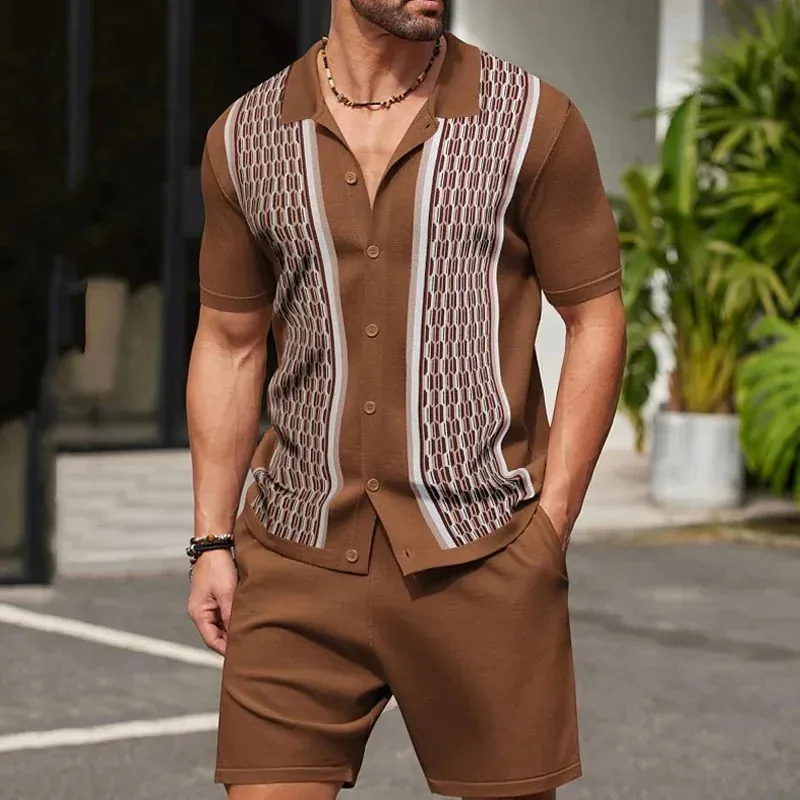 Retro Crochet Shirt & Shorts Set - Mens Summer Holiday