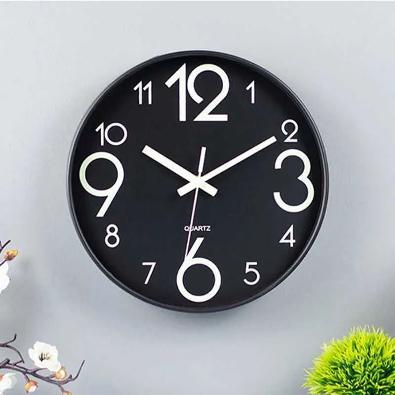 W240806 Wall Clock 12 Inch Luminous Silent Battery Powered Large Dial ...