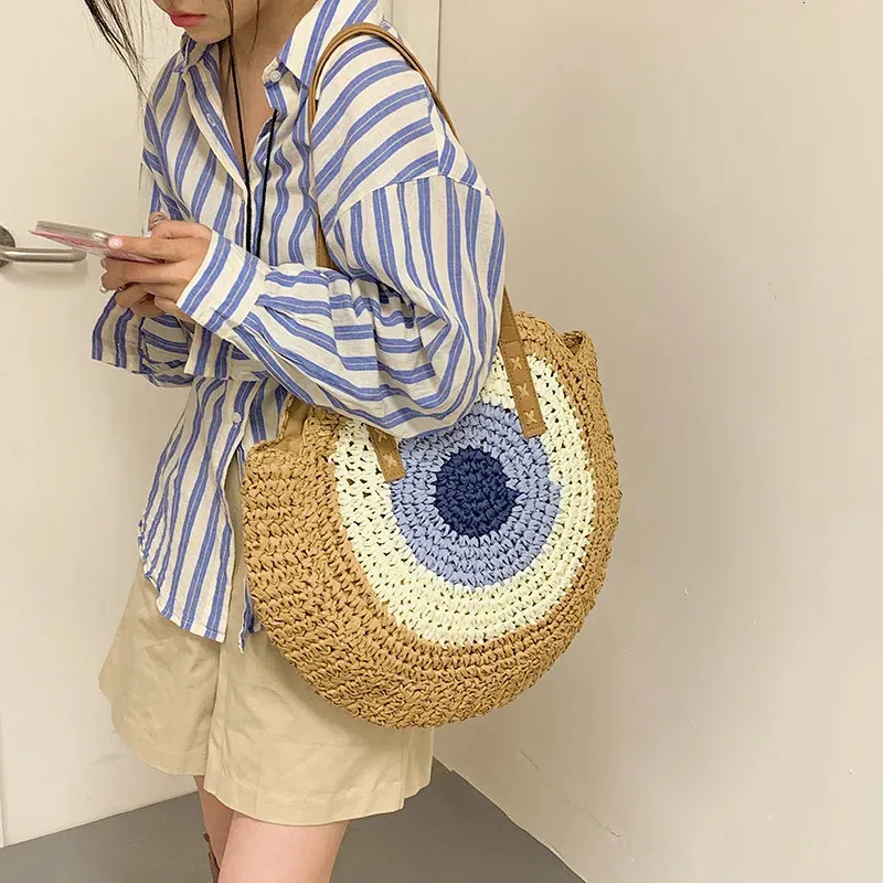 Large Straw Beach Tote Bag - Handmade Woven Shoulder Bag for Summer ...