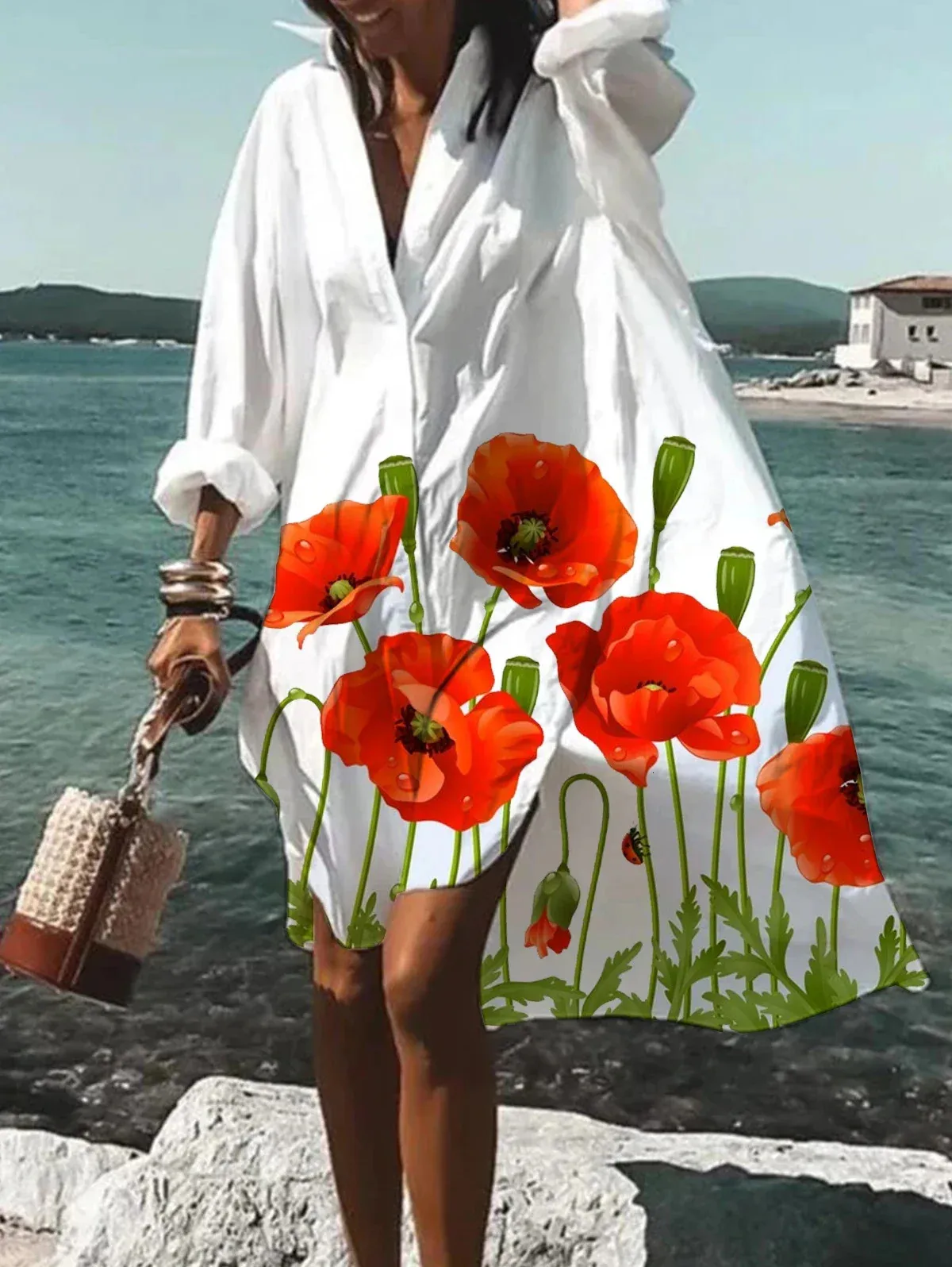 knee length dresses for ladies Panhandle Slim Ladies' Floral Embroidery Shirt Dress