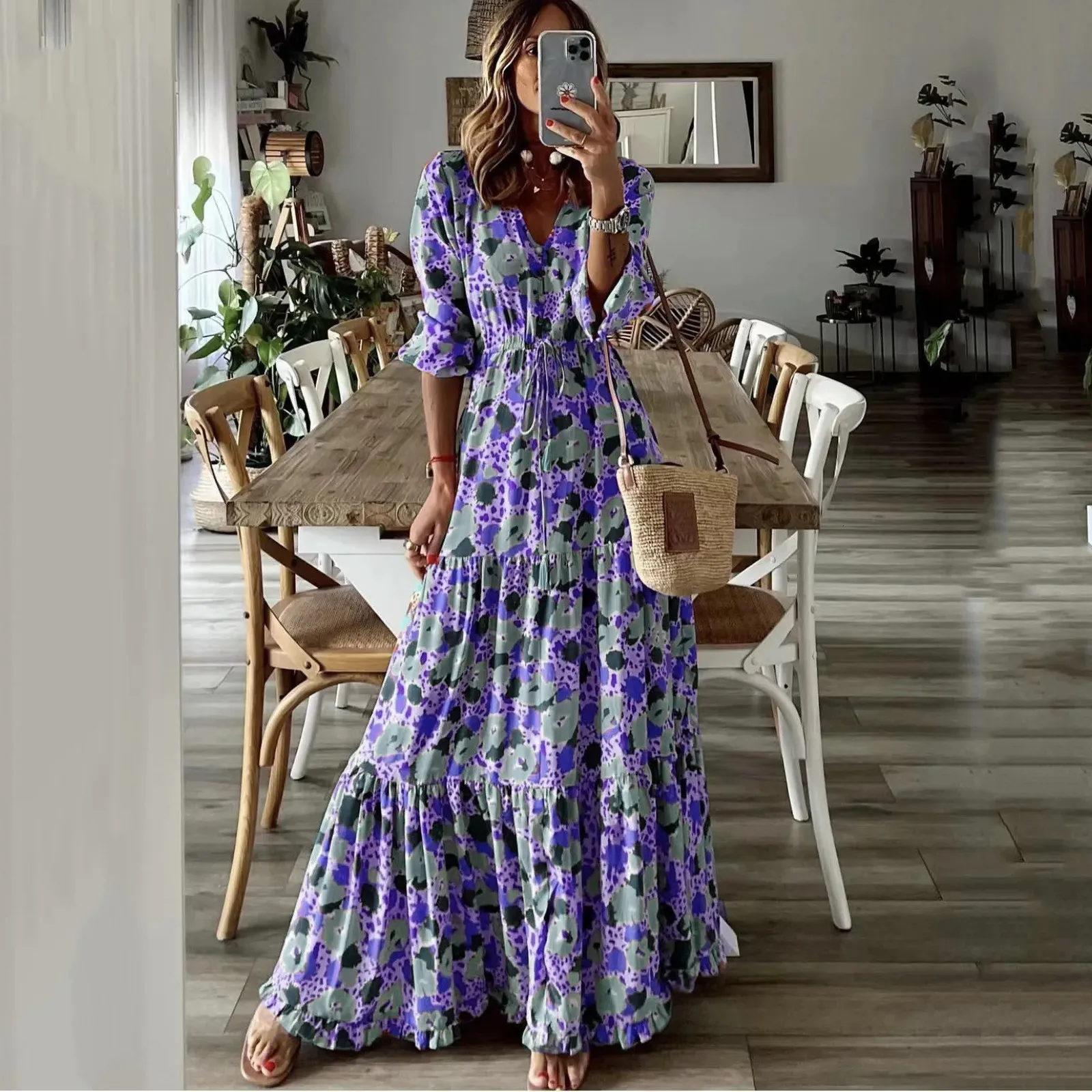 Flower Print Long Floral Maxi Dress for Women Casual Holiday A-line Beach  Dress with Pullover Closure from Dhgate Basic & Casual Dresses - price 65.53