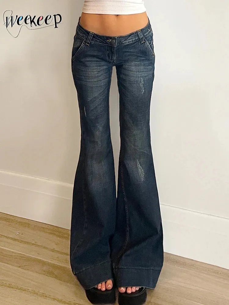 Y2k Fashion Low Rise Flared Jeans: Slim-Fit Vintage Denim Pants, Shop Now!