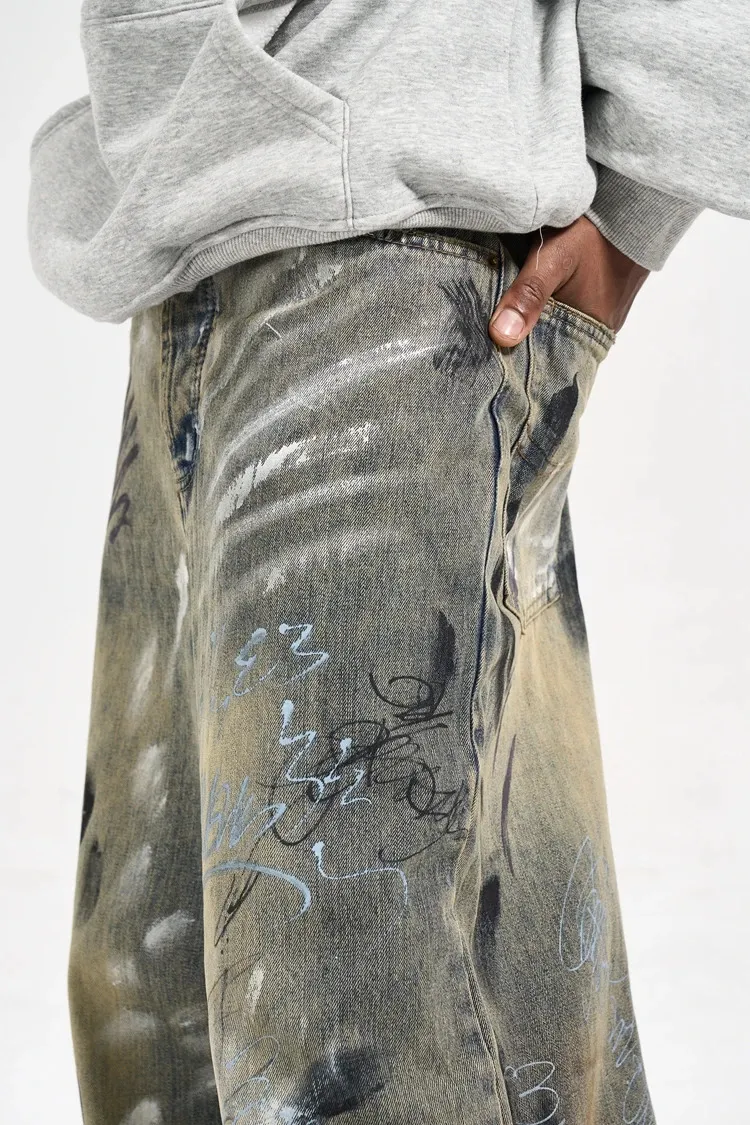 Handpainted Splashink Graffiti Wide-Leg baggy jeans for Men