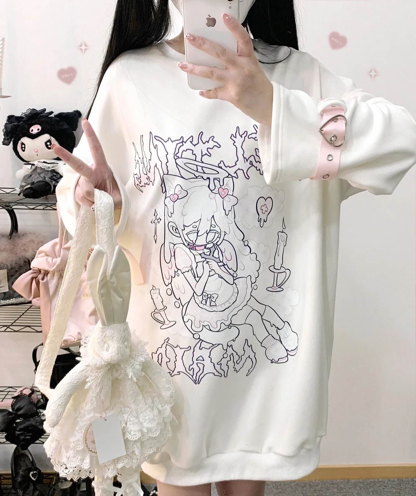 great wood house パーカー　セクシーガール　y2k Harajuku Gothic Y2K Loose Sweaterhirt With Japanese Mine