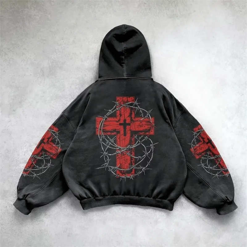 Anime Hooded Sweatshirt: Y2K Heart Pattern Oversized From