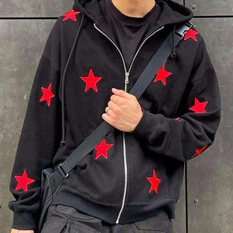 Y2K Emo Oversized Hoodie - Vintage Grunge Streetwear, Long Sleeve Zip Up, Unisex, Graphic Star Fairy Design Y2K Emo Oversized Hoodie - Vintage Grunge Streetwear, Long Sleeve Zip Up, Unisex, Graphic Star Fairy Design
