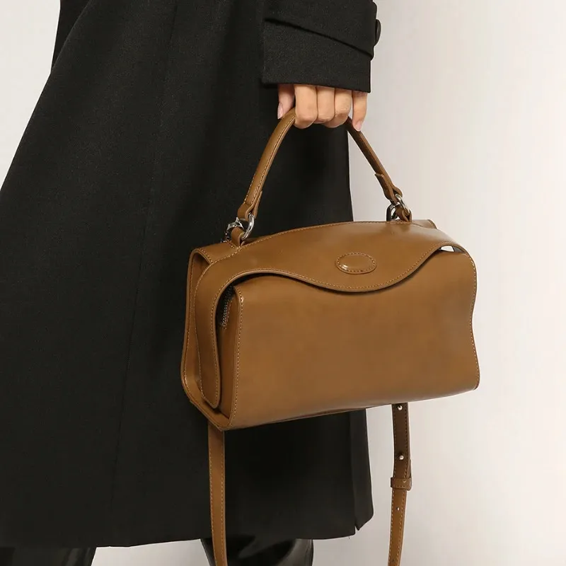 Genuine Leather Boston Bag For Women Large Capacity From