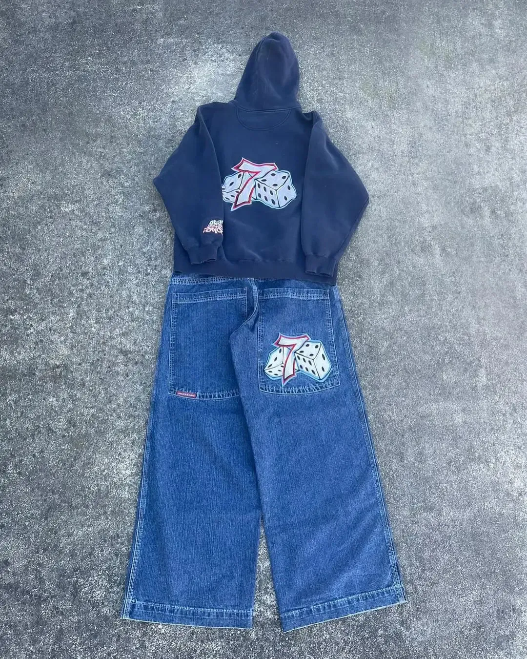 Vintage Y2K Inspired Tracksuit Set: Embroidered Baggy Jeans