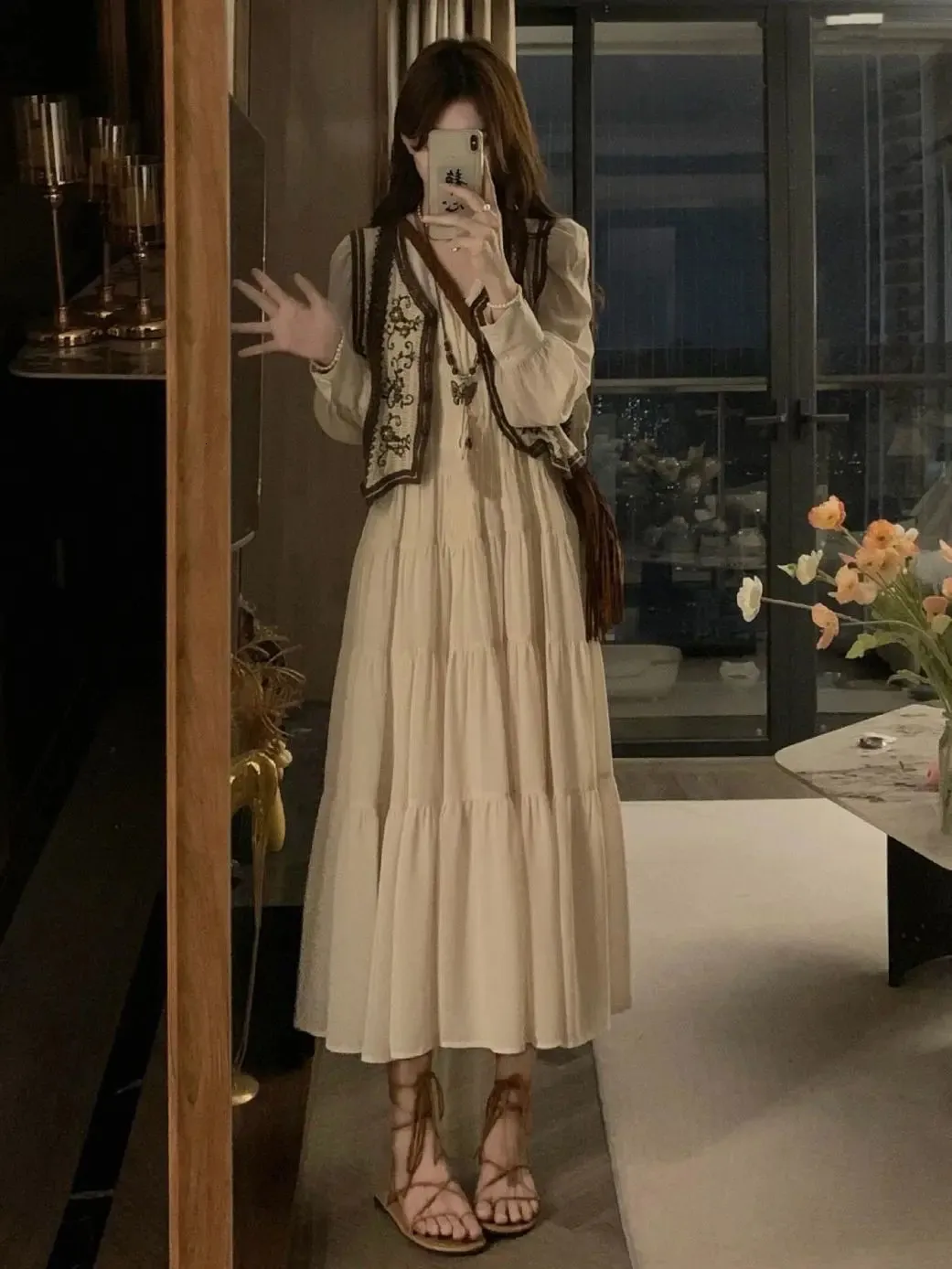 Bohemia Solid Floor-Length Long Dress Set with Sleeveless Embroidery  Knitted Vest for Women Vintage Style from Dhgate Two Piece Dress - price  88.08