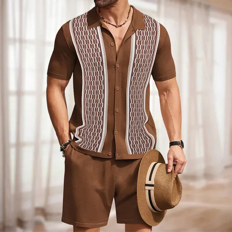 Retro Crochet Shirt & Shorts Set - Mens Summer Holiday