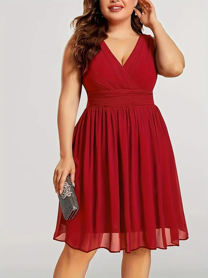 Women Plus Size Pleated A Line Tank Dress Sexy V Neck... From  Sunshine_girls, $41.82